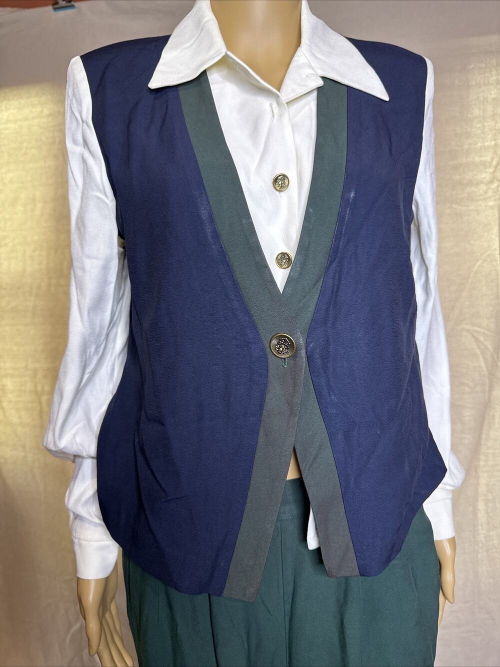 Vintage 80s Maren Petite Colorblock Blouse Vest Tapered Pant Suit Set P S